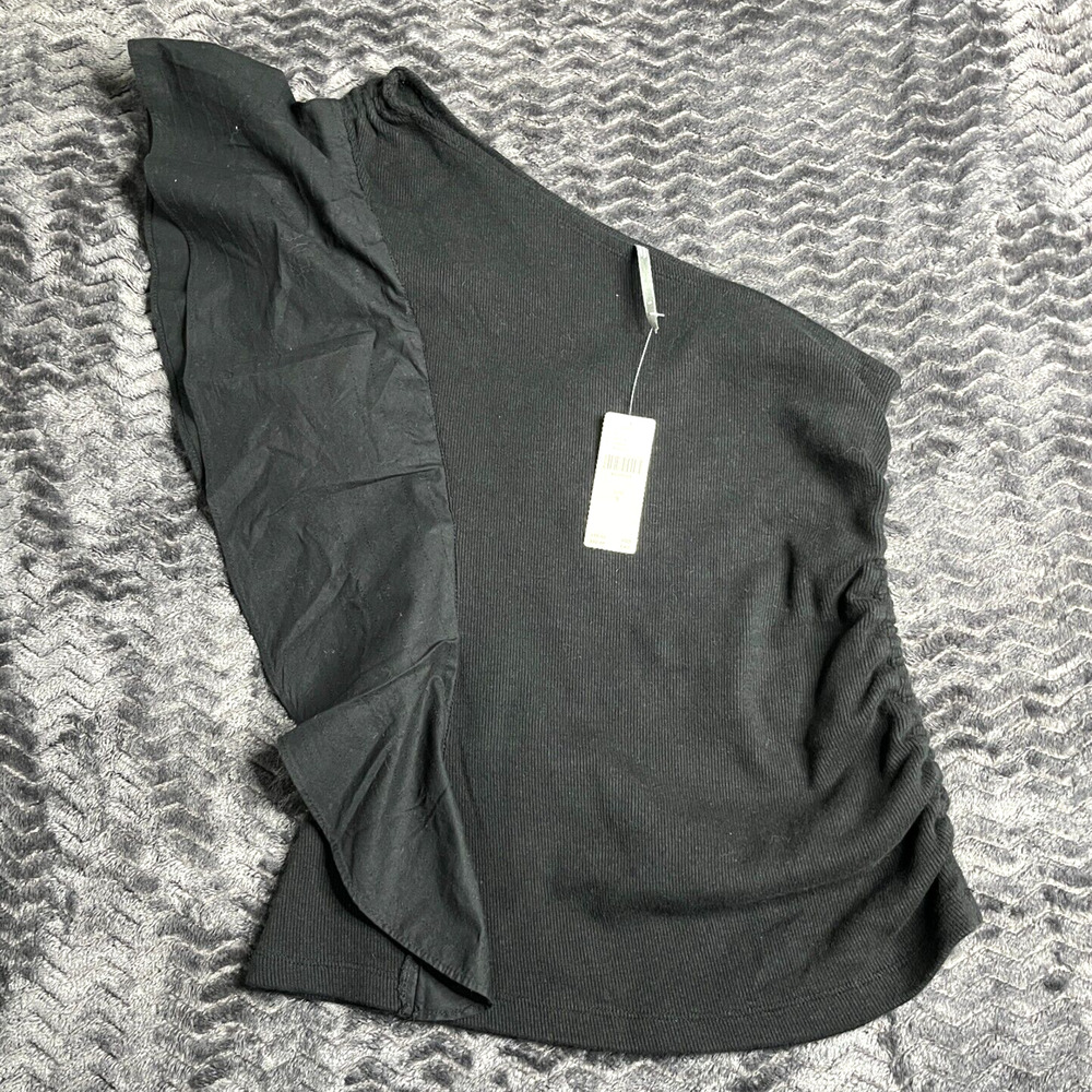 Anthropologie One Shoulder Ruffled Sleeveless Tank Blouse Black Size S NWT